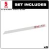 Milwaukee 48-00-5189 12" 18TPI Thin Kerf Bi-Metal SAWZALL Blade for Metal Cutting 5-Pack