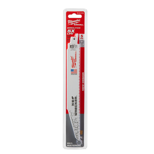 Milwaukee 48-00-5706 9" 8TPI The WRECKER™ Multi-Material SAWZALL™ Blades-5 Pack