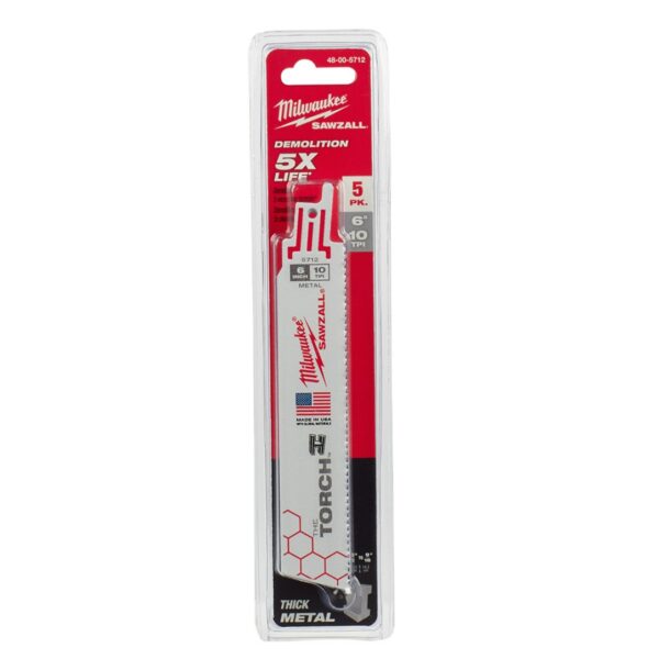 Milwaukee 48-00-5712 TORCH 6″ 10TPI Bi-Metal SAWZALL Blade for Demo Metal Cutting 5-Pack