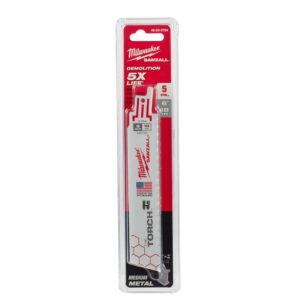 Milwaukee 48-00-5784 TORCH 6" 18TPI Bi-Metal SAWZALL Blade for Demo Metal Cutting 5-Pack