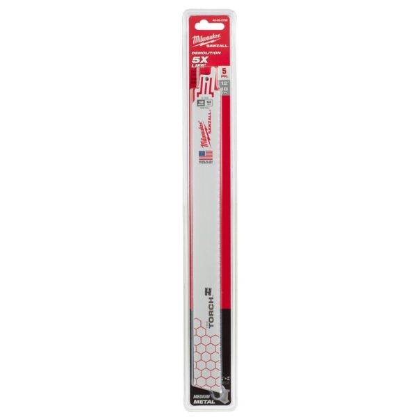 Milwaukee 48-00-5789 TORCH 12" 18TPI Bi-Metal SAWZALL Blade for Demo Metal Cutting 5-Pack