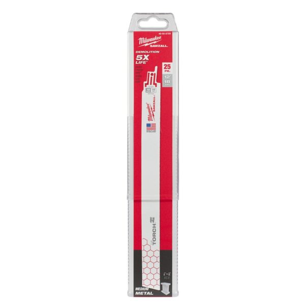 Milwaukee 48-00-8789 TORCH 12" 18TPI Bi-Metal SAWZALL Blade for Demo Metal Cutting 25-Pack