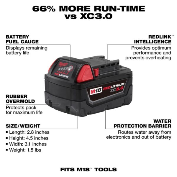 Milwaukee 48-11-1852 M18 REDLITHIUM XC5.0 Battery Pack 2-Pack
