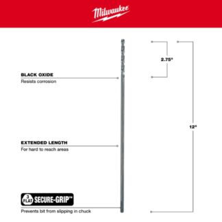 Milwaukee 48-89-2772 1/4"-12" Aircraft Length Black Oxide Drill Bit