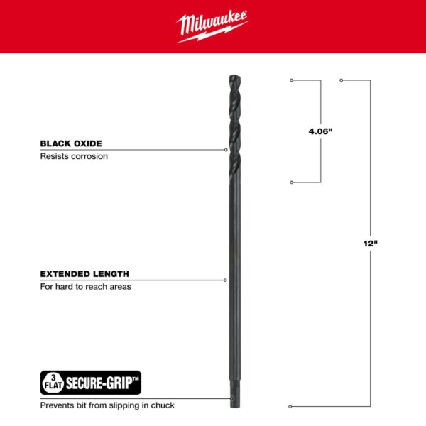 Milwaukee 48-89-2775 7/16"-12" Aircraft Length Black Oxide Drill Bit