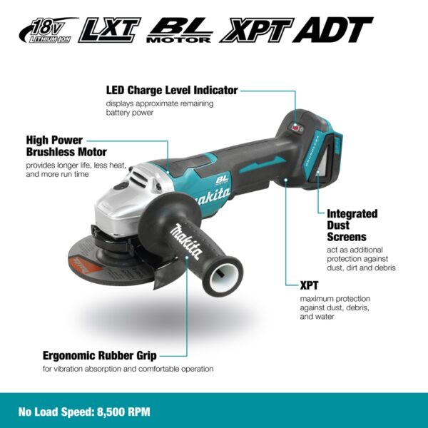 DGA505Z Makita DGA505Z 18V 5" Brushless Angle Grinder - Paddle Switch - Tool Only