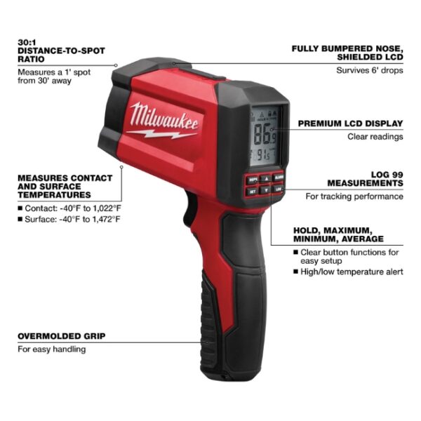 Milwaukee 2269-20 30:1 Infrared Contact Temp Gun - Tool Only
