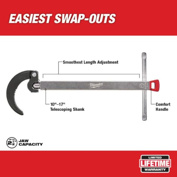 Milwaukee 48-22-7002 Basin Wrench - 2.5" Capacity