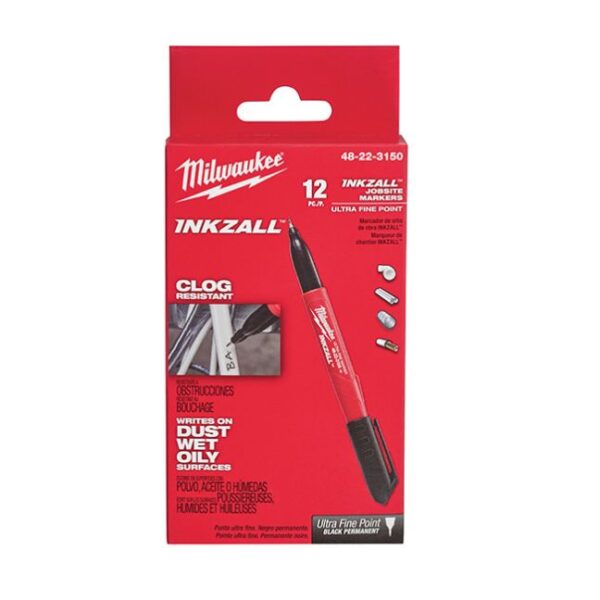 Milwaukee 48-22-3150 Inkzall Black Ultra Fine Point Markers - 12 Pack