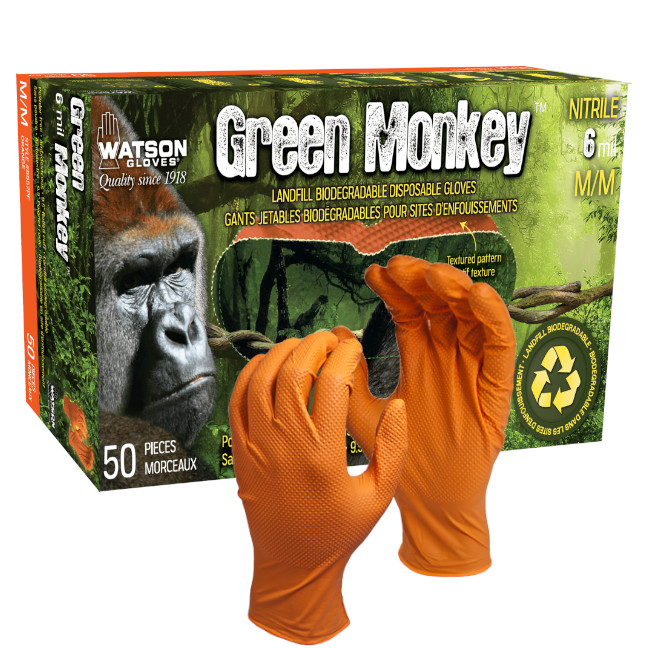 Watson 5557PF Green Monkey Biodegradable Nitrile Disposable Gloves