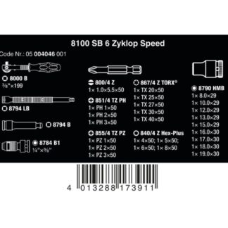 Wera 004046 8100 SB 6 Zyklop Speed Ratchet Set 3/8" Drive Metric 29-Piece