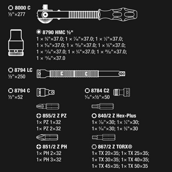 Wera 004079 8100 SC 9 Zyklop Speed Ratchet Set 1/2" Drive SAE/Imperial 28-Piece