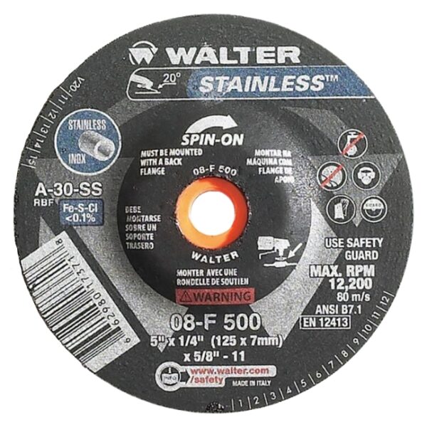 Walter 08F500 5" Stainless Spin-On Grinding Wheel