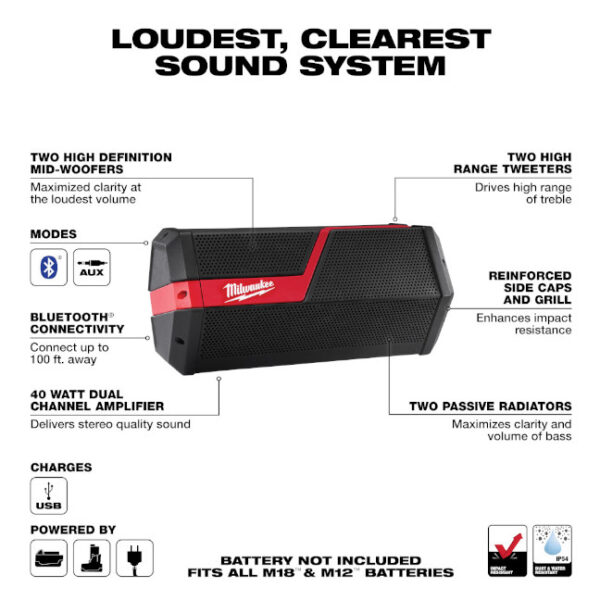 Milwaukee 2891-20 M18/M12 Wireless Jobsite Speaker-Tool Only