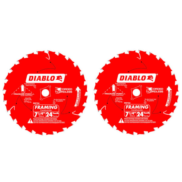 Diablo D0724PX 7-1/4" x 24T Demo Demon Framing & Ripping Blade 2-Pack