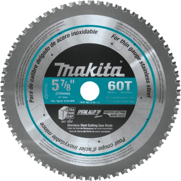 Makita A-96110 5-7/8" 60T Cermet Tipped Saw Blade for Stainless Steel