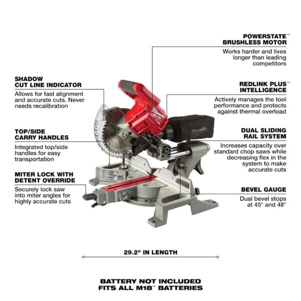 Milwaukee 2733-20 M18 FUEL 7-1/4" Dual Bevel Sliding Compound Mitre Saw - Tool Only