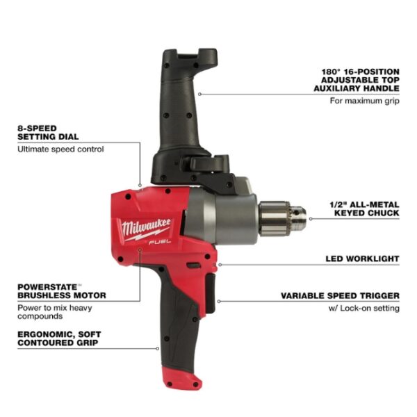Milwaukee 2810-20 M18 FUEL Mud Mixer with 180° Handle - Tool Only