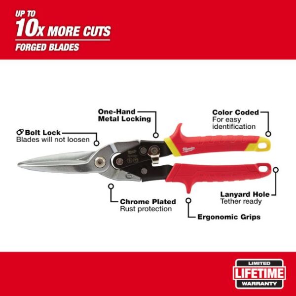 Milwaukee 48-22-4537 Long Cut Straight Aviation Snips