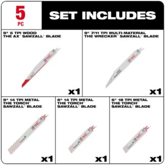 Milwaukee 49-22-1105 Sawzall Demolition Blade Set 5-Piece