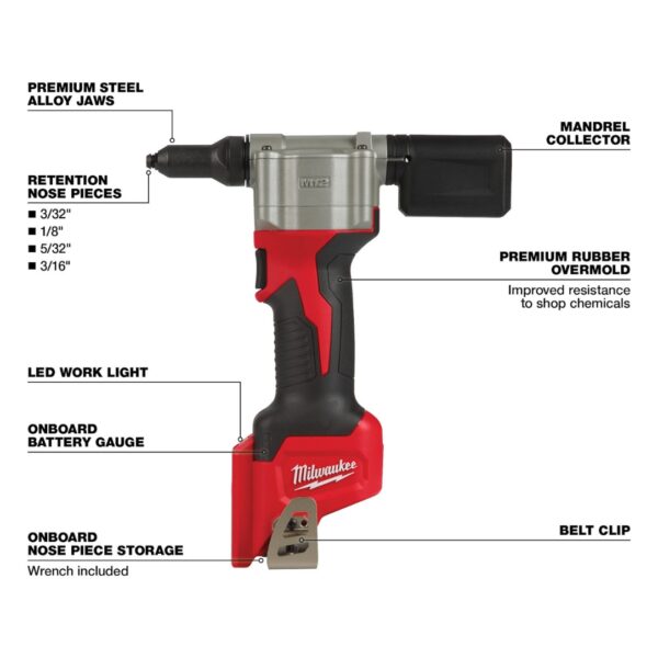 Milwaukee 2550-20 M12 Rivet Tool - Tool Only (1) Milwaukee 2550-20 M12 Rivet Tool - Tool Only