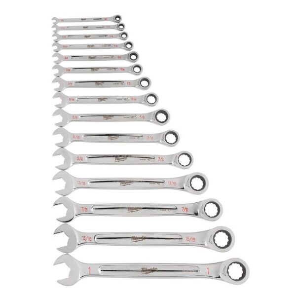 Milwaukee 48-22-9416 SAE Ratcheting Combination Wrench Set 15-Piece