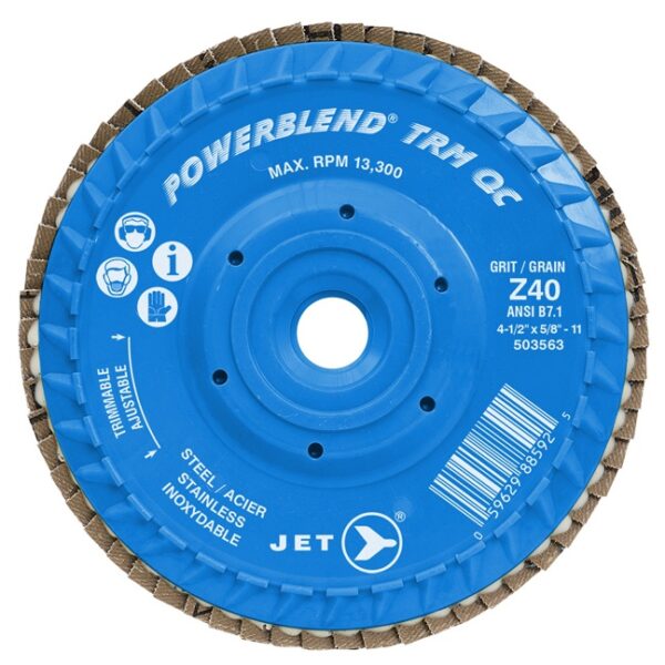 Jet 503563 4-1/2 x 5/8-11 Z40 POWERBLEND TRM QC Zirconia Flap Disc Jet 503563 4-1/2 x 5/8-11 Z40 POWERBLEND TRM QC Zirconia Flap Disc