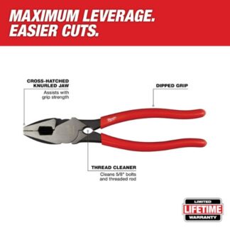 Milwaukee 48-22-6503 9" High-Leverage Lineman's Pliers with Thread Cleaner