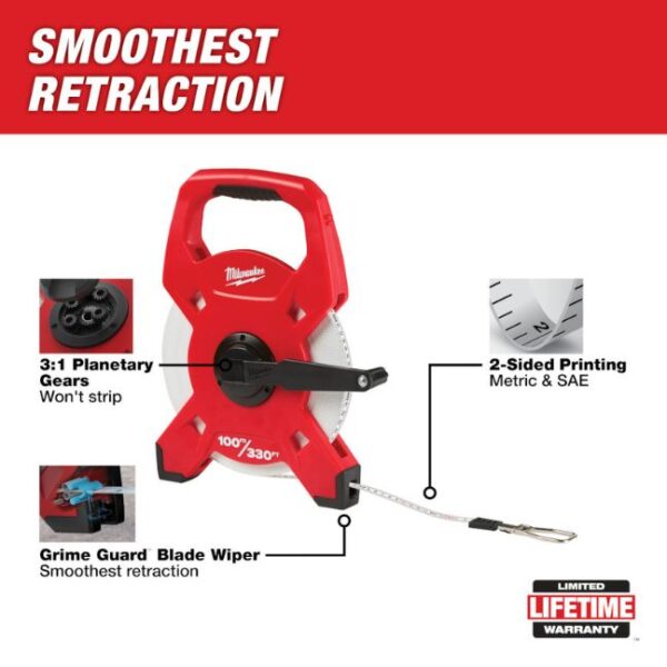 Milwaukee 48-22-5310 300ft/100m Fiberglass Open Reel Long Tape