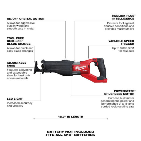 Milwaukee 2722-20 M18 FUEL SUPER SAWZALL Reciprocating Saw - Tool Only Milwaukee 2722-20 M18 FUEL SUPER SAWZALL Reciprocating Saw - Tool Only