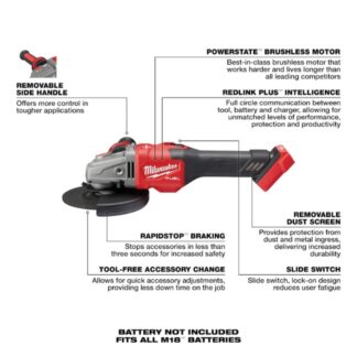 Milwaukee 2981-20 M18 FUEL 4-1/2" - 6" Braking Grinder Slide with Switch and Lock-On - Tool Only