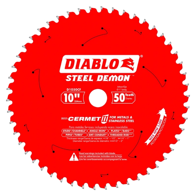 Diablo D1050CF STEEL DEMON 10" x 50T Cermet Metal and Stainless Steel Cutting Saw Blade