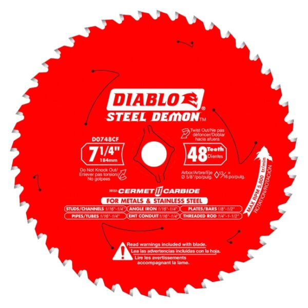 Freud D0748CFX 7-1/4" x 48T Cermet Metal and Stainless Steel Cutting Saw Blade