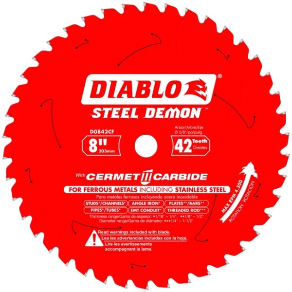 Freud D0842CF 8" x 42T Cermet Metal and Stainless Steel Cutting Saw Blade