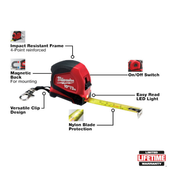 Milwaukee 48-22-6601 Milwaukee 48-22-6601 10ft/3m Keychain Tape Measure with LED