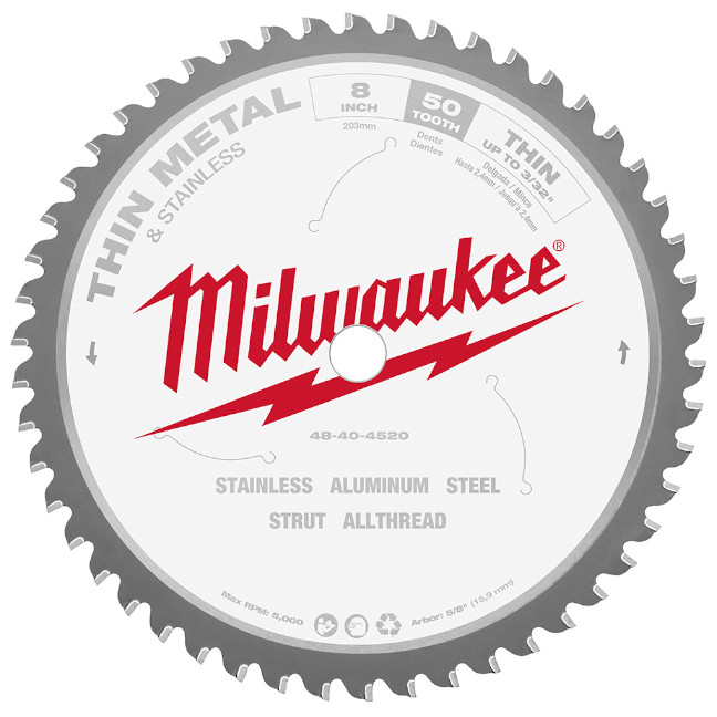Milwaukee 48-40-4520 8" 50T Thin Metal & Stainless Steel Circular Saw Blade