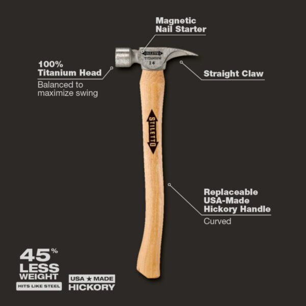 Stiletto TI14SC 14oz Titanium 18 Smooth Face Curved Handle Framing Hammer (2) Stiletto TI14SC 14oz Titanium 18" Smooth Face Curved Handle Framing Hammer
