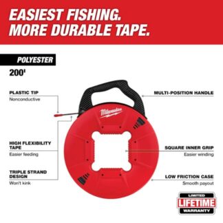 Milwaukee 48‐22‐4167 200ft Polyester Fish Tape with Non-Conductive Tip