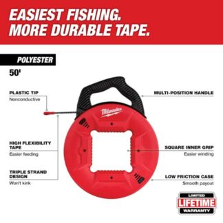 Milwaukee 48‐22‐4162 50ft Polyester Fish Tape with Non-Conductive Tip