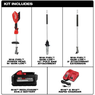 Milwaukee 2825-21PS M18 FUEL 10" Pole Saw Kit with QUIK-LOK Attachment Capability