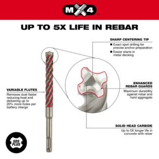 Milwaukee 48-20-7351 SDS PLUS MX4™ 4-CUTTER Drill Bit 38 x 4 x 6 (1)