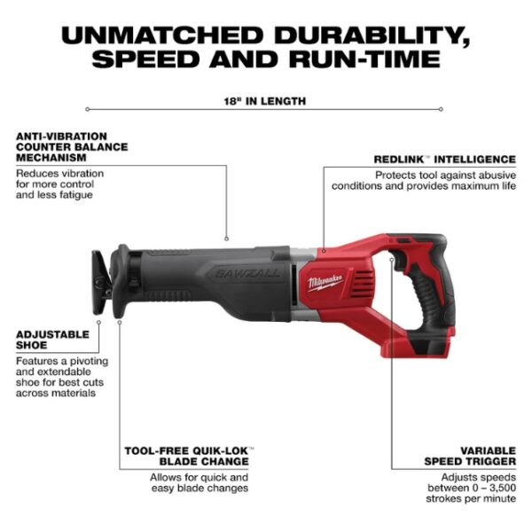 Milwaukee 2621-20 M18 18V Sawzall - Tool Only
