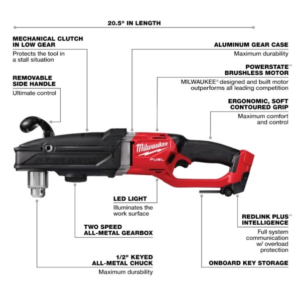 Milwaukee 2809-20 M18 FUEL SUPER HAWG 1/2" Right Angle Drill - Tool Only