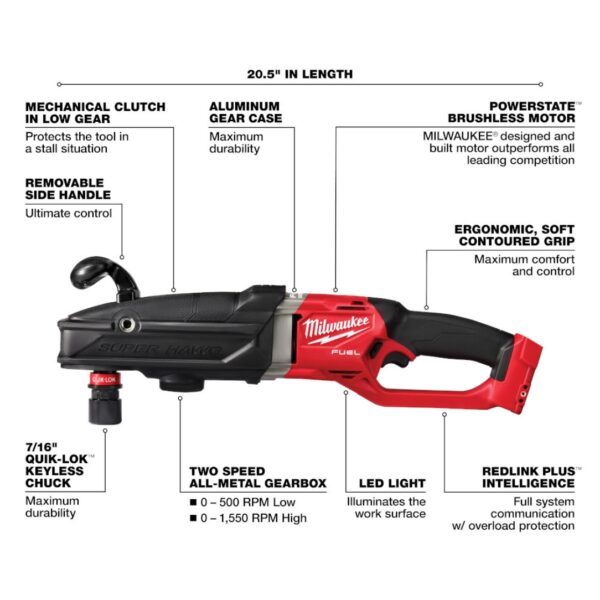 Milwaukee 2811-20 M18 FUEL SUPER HAWG Right Angle Drill with QUIK-LOK - Tool Only