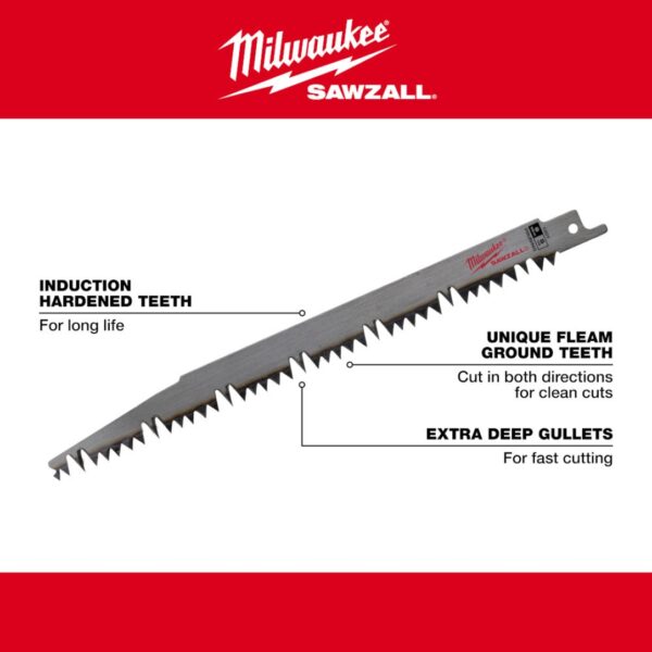 Milwaukee 48-00-1301 9" 5TPI Bi-Metal SAWZALL Blade for Pruning 5-Pack