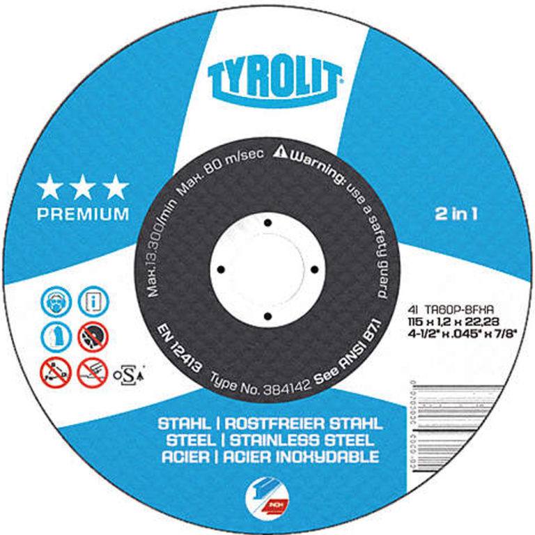 Tyrolit 920352 7" x 1/16" x 7/8" Cutoff Wheel Type 1 Steel and SS