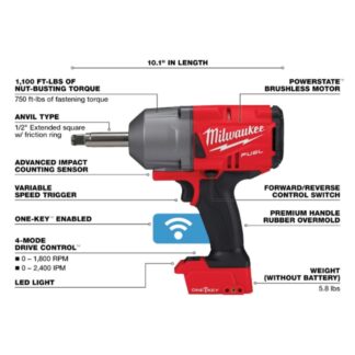 Milwaukee 2769-20 M18 FUEL 12 Extended Anvil Controlled Torque Impact Wrench with ONE-KEY - Tool Only (1)