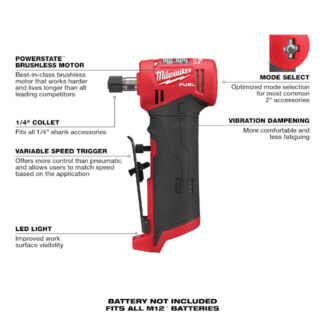 Milwaukee 2485-20 M12 FUEL 1/4" Right Angle Die Grinder - Tool Only