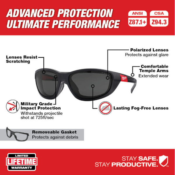 Milwaukee 48-73-2045 Polarized Performance Safety Glasses-Smoke