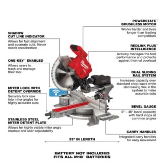 Milwaukee 2739-20 M18 FUEL 12" Dual Bevel Sliding Compound Miter Saw with ONE-KEY - Tool Only